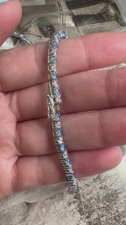 Two and a half mm Aqua Stone Tennis Necklace