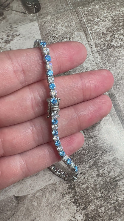 Three mm Aqua Stone Tennis Bracelet