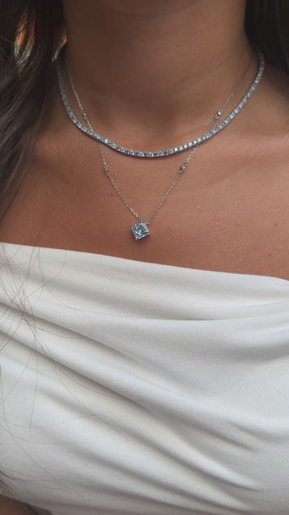 Two and a half mm Aqua Stone Tennis Necklace