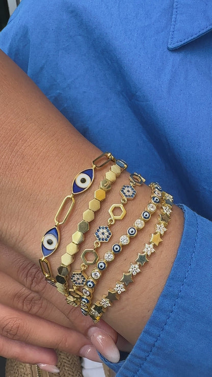 Dark Blue Enameled Eye Clip Bracelet