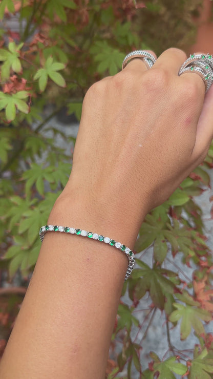 Three mm Green Stone Tennis Bracelet