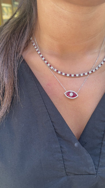 Burgundy Glass Eye Necklace