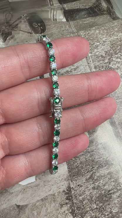 Three mm Green Stone Tennis Bracelet