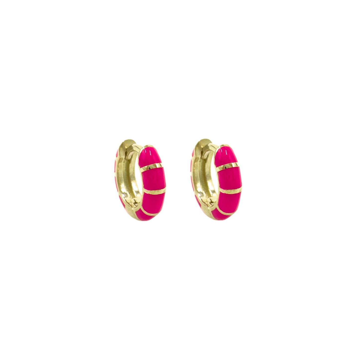 Dark Pink Enamel Hoop Earrings